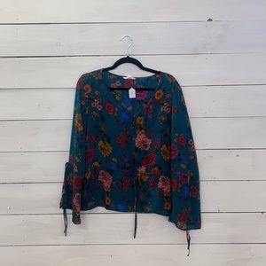 Burnt green, rustic orange floral long sleeve top